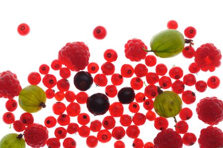 Spilled  mixed berries on white backgroundの写真素材