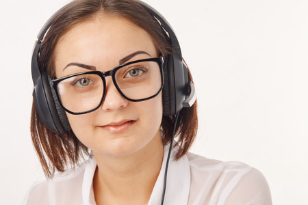 Portrait of happy cheerful support phone operator in headset