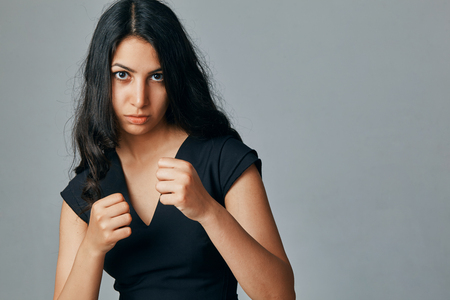 portrait of a young woman who is going to fightの写真素材