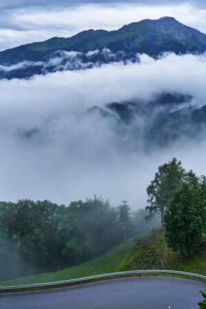 Wavy Mountain Road in Castiel village, Switzerlandの写真素材