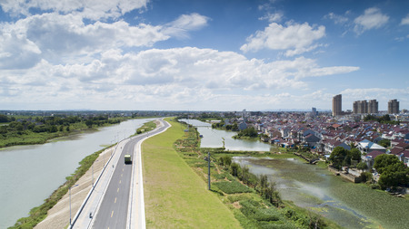 Aerial view of Lanxi County, Anhui Provinceの写真素材