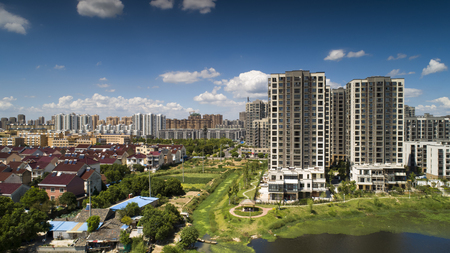 Aerial view of Lanxi County, Anhui Provinceの写真素材