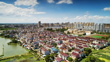 Aerial view of Lanxi County, Anhui Provinceのeditorial素材