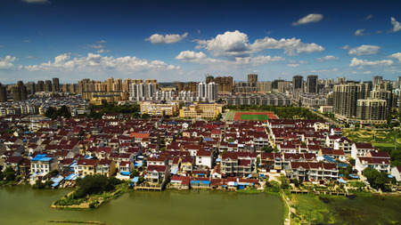 Aerial view of Lanxi County, Anhui Provinceのeditorial素材