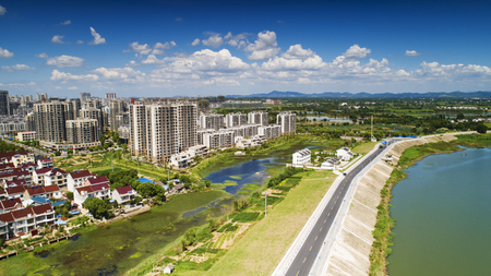 Aerial view of Lanxi County, Anhui Provinceの写真素材