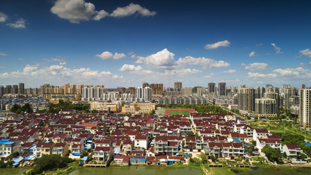 Aerial view of Lanxi County, Anhui Provinceの写真素材