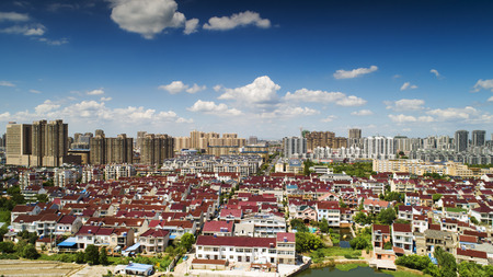 Aerial view of Lanxi County, Anhui Provinceのeditorial素材