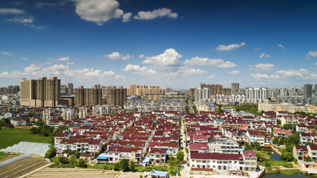 Aerial view of Lanxi County, Anhui Provinceのeditorial素材