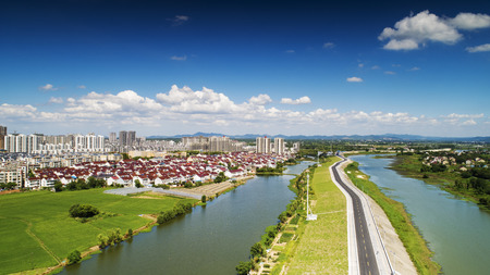 Aerial view of Lanxi County, Anhui Provinceの写真素材