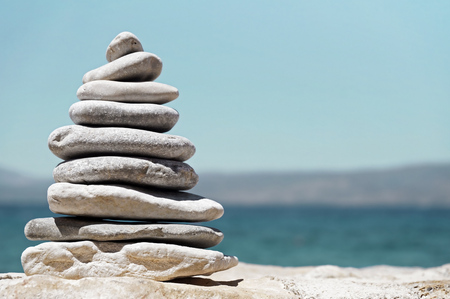 Stack of Sea Pebbles in the Shape of Tree or Pyramid