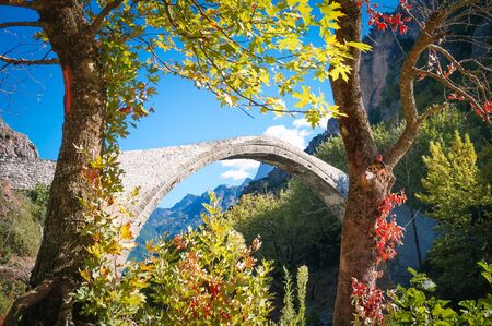 Konitsa Old Stone Bridge, Epirus, Greeceの写真素材