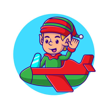 cartoon elf flying in an airplaneのイラスト素材