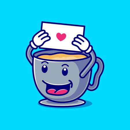 cartoon cup of coffee holding paper loveのイラスト素材