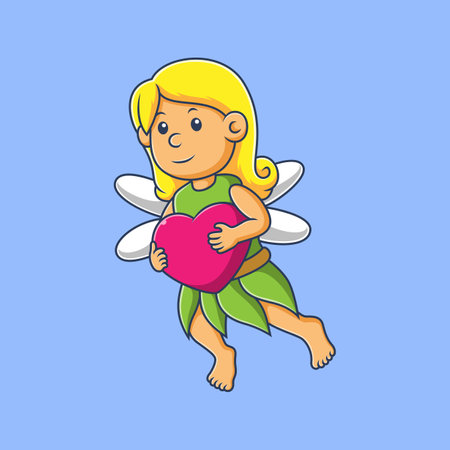 cartoon fairy carrying heart balloonsのイラスト素材