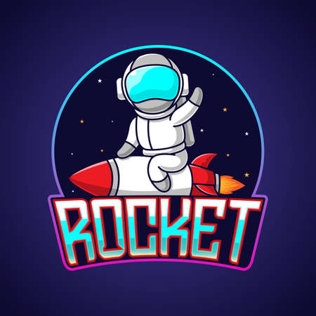 cartoon mascot astronaut riding a rocketのイラスト素材