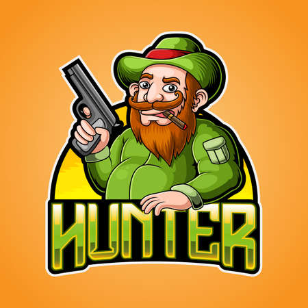Fat Hunter mascot logo illustrationのイラスト素材