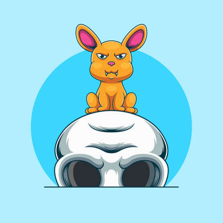 rabbit sitting on skullのイラスト素材