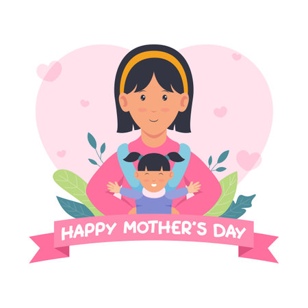 concept of mother holding her child on mother's dayのイラスト素材