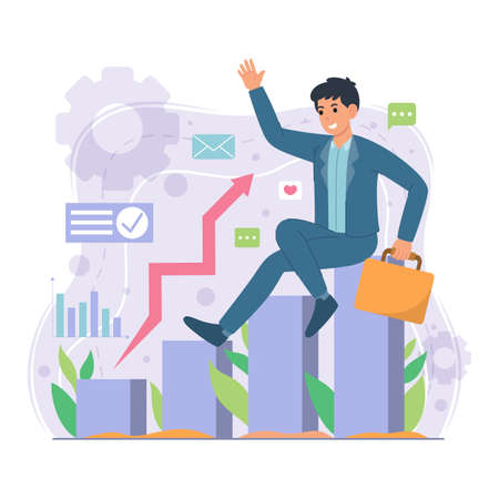 flat design a businessman achieves successのイラスト素材
