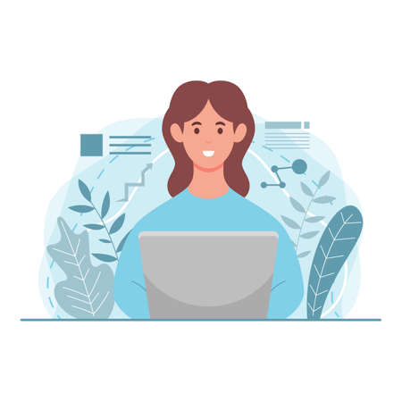 Home office concept, man working from homeのイラスト素材