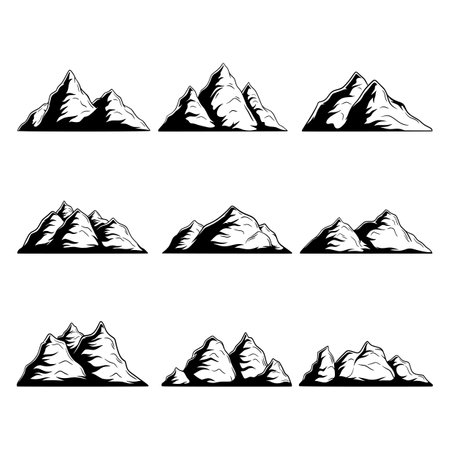 vintage monochrome mountains setのイラスト素材