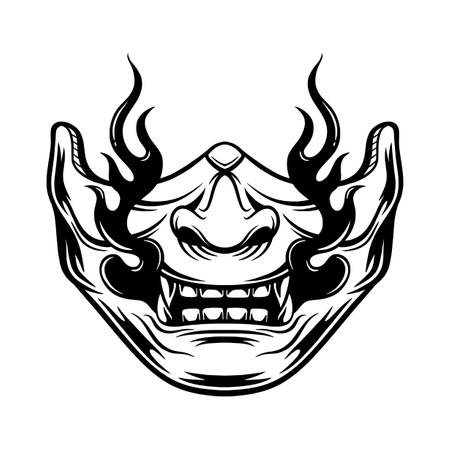 Japanese demon evil mask , mascot logo illustration line artのイラスト素材