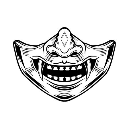 Japanese demon evil mask , mascot logo illustration line artのイラスト素材