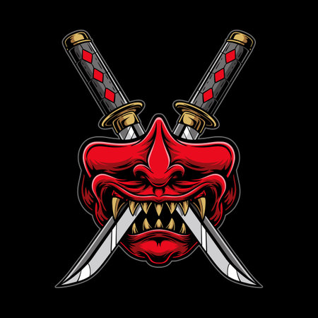 samurai devil mask japanese illustrationのイラスト素材