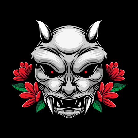 devil skull with flower decorationのイラスト素材