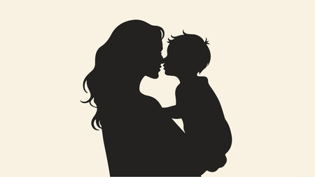 Mother and Children in Silhouetteのイラスト素材