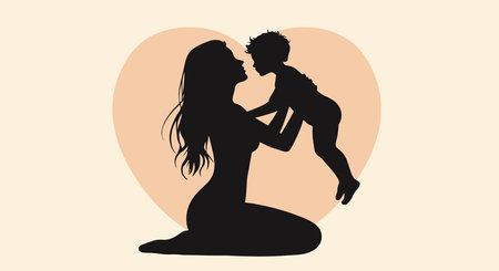 Mother and Children in Silhouetteのイラスト素材