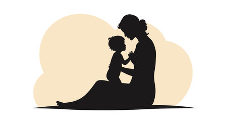 Mother and Children in Silhouetteのイラスト素材