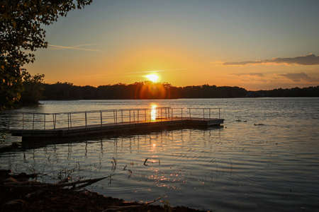 sunset at the lakeの写真素材