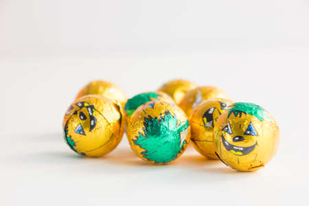 halloween candy in shape of a pumpkinの写真素材