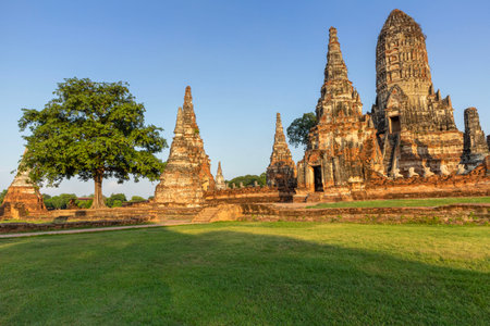 Ancient pagoda at Wat Chaiwattanaram Temple, Ayutthaya, Thailandの写真素材