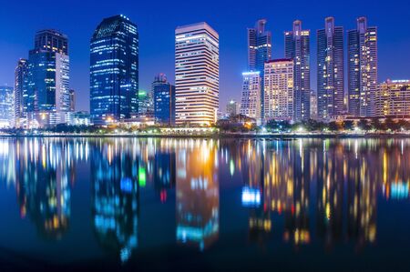 Bangkok city at night with reflection of skyline, Bangkok,Thailandの写真素材