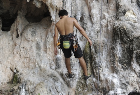 climbing on the rock route summer  Railay Beach, Krabi province Thailand  のeditorial素材