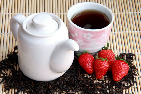 Asian Tea and strawberryの写真素材