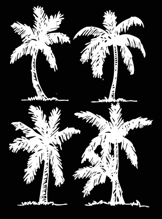 palm tree Tropical palm trees, black silhouettesのイラスト素材