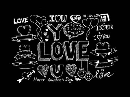 hand draw Valentine s day design, labels, icons elements collection のイラスト素材