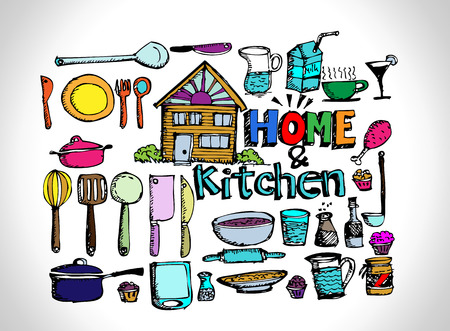 sketch Kitchen elements doodle vector のイラスト素材