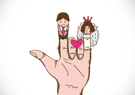 Cartoon hand drawn wedding couple wedding idea designのイラスト素材