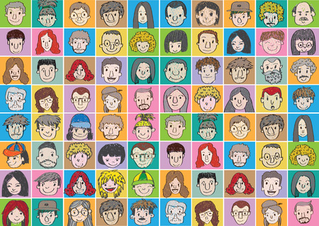 Set of various cartoon faces illustrationのイラスト素材