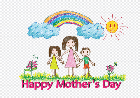 Happy mothers day card with family cartoons in illustrationのイラスト素材