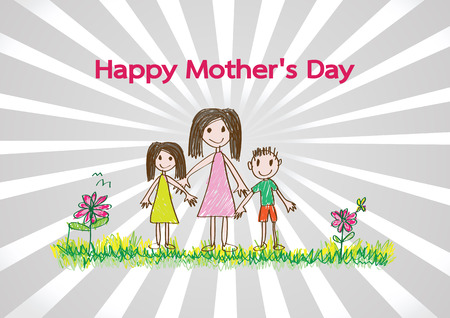 Happy mothers day card with family cartoons in illustrationのイラスト素材