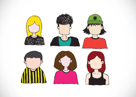 Cartoon faces Set hand drawing illustrationのイラスト素材