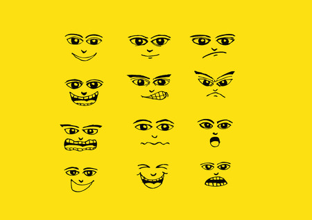 Cartoon faces Set hand drawing illustrationのイラスト素材
