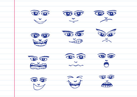 Cartoon faces Set hand drawing illustrationのイラスト素材