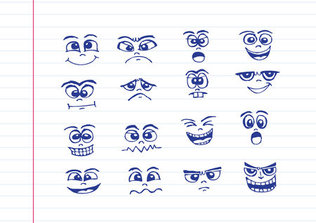 Cartoon faces Set hand drawing illustrationのイラスト素材
