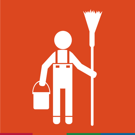 Cleaner Man and Cleaning Tool Equipment Illustration designのイラスト素材